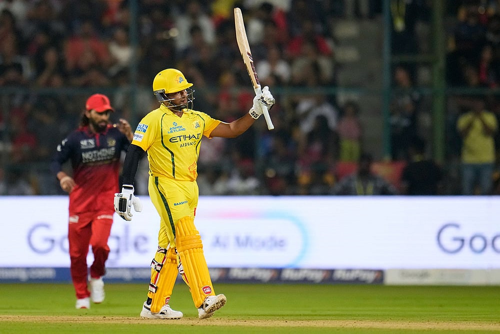 Chennai Super Kings Sarfaraz Khan celebrates his fifty runs