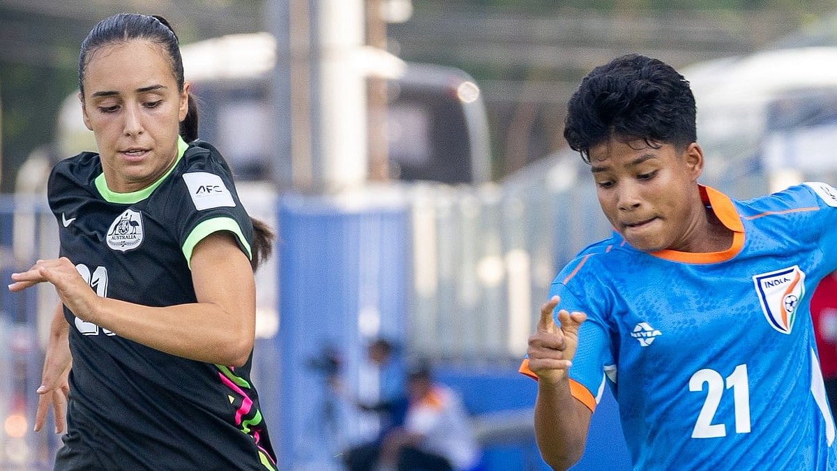 Indian women's football team players in action in AFC U20 Women's Asian Cup 2026 against Australia.  - IndianFootball/X