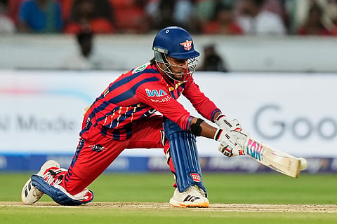Lucknow Super Giants' Ayush Badoni plays a shot during the Indian Premier League cricket match between Sunrisers Hyderabad and Lucknow Super Giants in Hyderabad, India.