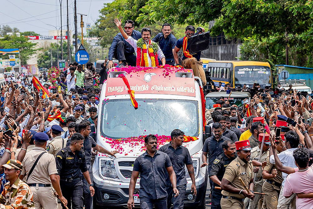 TVK chief Vijay holds roadshow in Puducherry