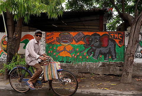 Political wall graffiti at Uttarpara ahead of the West Bengal Assembly elections