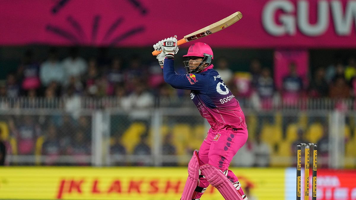 AP Photo : Rajasthan Royals' Vaibhav Sooryavanshi hits a six during the Indian Premier League cricket match between Mumbai Indians and Rajasthan Royals in Guwahati, India, Tuesday, April 7, 2026.