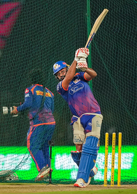 Mumbai Indians' Rohit Sharma during a training session ahead of an Indian Premier League (IPL) 2026 T20 cricket match between Mumbai Indians and Rajasthan Royals, in Guwahati.