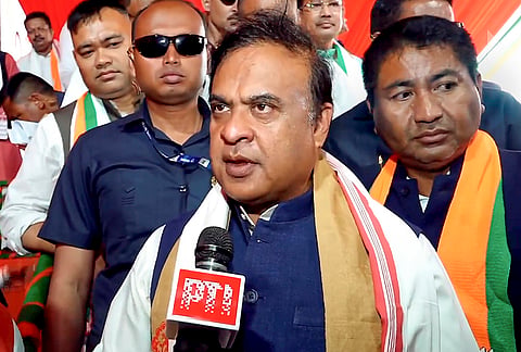 Assam Chief Minister Himanta Biswa Sarma speaks to the media ahead of state assembly elections, in Sivasagar district.