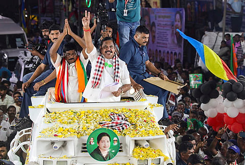 AIADMK General Secretary Edappadi K Palaniswami during an election campaign ahead of Assembly elections, in Gangavalli, Tamil Nadu. 