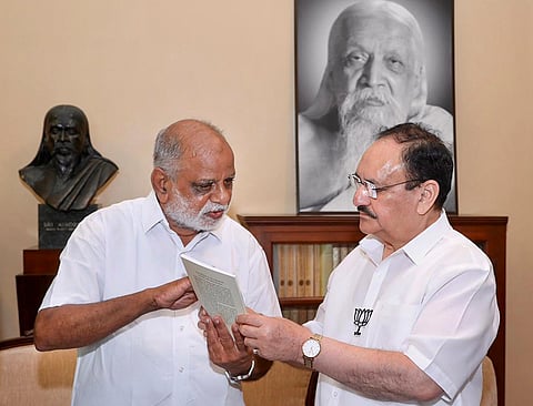 Union Minister JP Nadda during his visit to Sri Aurobindo Ashram, in Puducherry. 
