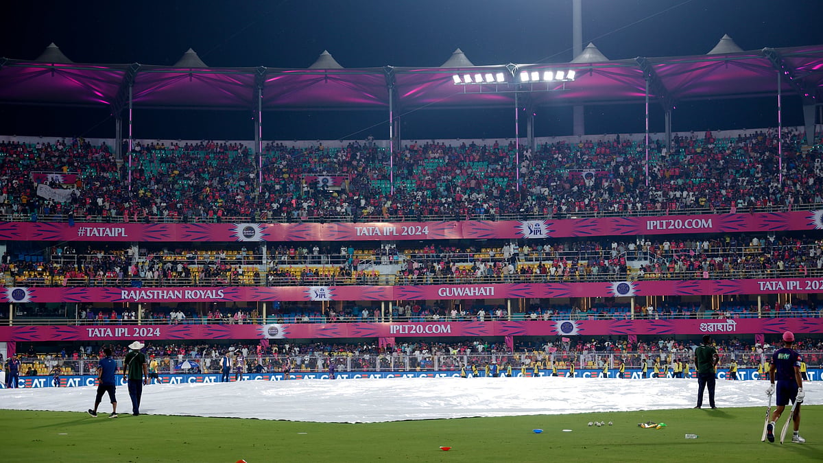 Rajasthan Royals' home stadium in Guwahati under covers. - | Photo: X/IPL