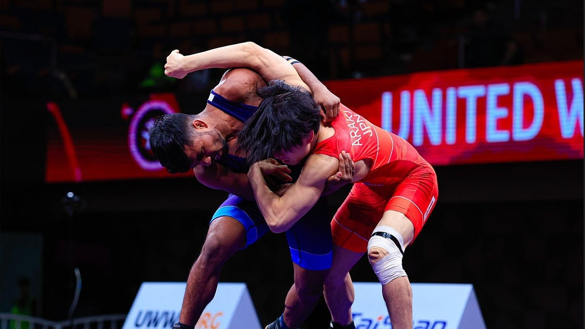 Lalit stormed into the 55kg Greco-Roman final at the Asian Wrestling Championships 2026. - United World Wrestling