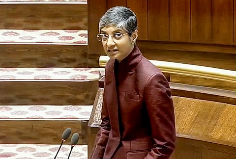 AITC member Menaka Guruswamy takes oath as a newly elected Rajya Sabha MP in the presence of Rajya Sabha Chairman CP Radhakrishnan, at Parliament House, in New Delhi.