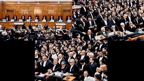 A nine-judge constitution bench, including the Chief Justice of India (CJI) Surya Kant, hears review pleas in a case related to the entry of women in the Sabarimala Temple, at the Supreme Court, in New Delhi.