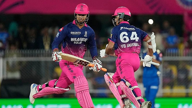 AP : Rajasthan Royals' Yashasvi Jaiswal, right, and Vaibhav Sooryavanshi run between the wickets during the Indian Premier League match between Mumbai Indians and Rajasthan Royals in Guwahati.