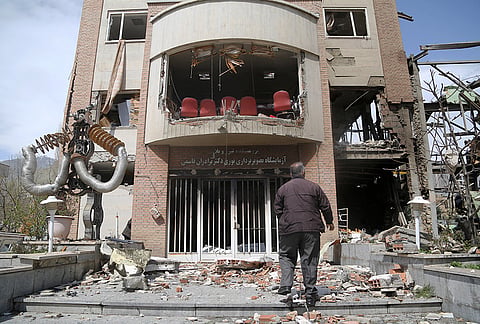 A view of the damaged Shahid Beheshti University following a military strike carried out by the United States and Israel on April 06, 2026 in the Velenjak district of Tehran, Iran. 