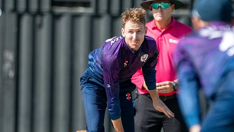 Scotland cricketers in action against Namibia in ICC Cricket World Cup League Two 2023-27 clash. - CricketScotland/X