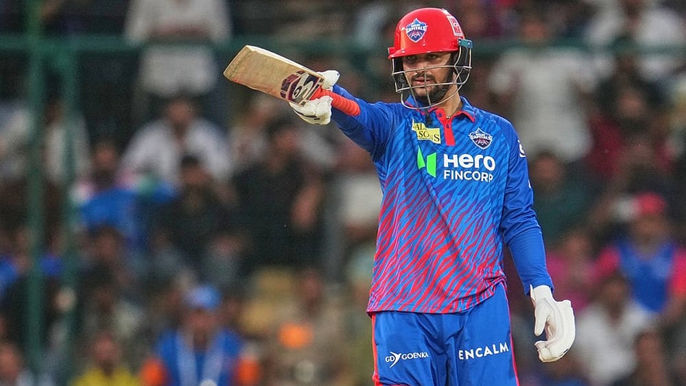 Delhi Capitals' Sameer Rizvi celebrates his fifty runs during the Indian Premier League match between Delhi Capitals and Mumbai Indians in New Delhi. - | Photo: AP/Manish Swarup