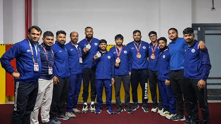 Nitesh Siwach lost the 97kg final to defending champion Mohammadhadi Saravi to settle for silver, while Prince (82kg) and Sachin Sahrawat (67kg) claimed bronze medals. - Instagram/@wrestlernitesh