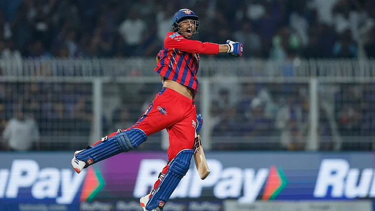 Mukul Choudhary celebrating LSG's win against KKR in IPL 2026 clash at Eden Gardens in Kolkata. - IPL/X