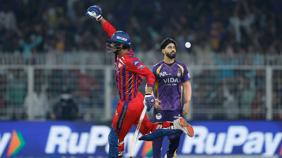 Mukul Choudhary celebrates are pulling LSG over the finishing line against KKR in IPL 2026 clash at Eden Gardens in Kolkata.  - IPL/X