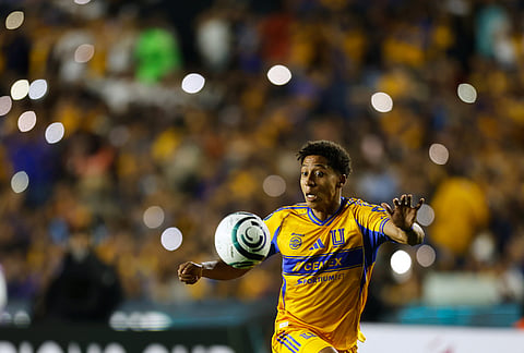 Ozziel Herrera of Mexico's Tigres goes for the ball during a CONCACAF Champions Cup quarterfinal first leg soccer match against the United States' Seattle Sounders in Monterrey, Mexico.