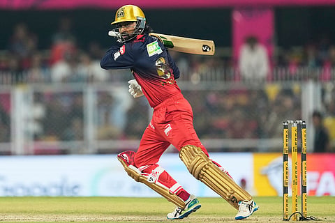 Royal Challengers Bengaluru's Krunal Pandya plays a shot during the Indian Premier League cricket match between Royal Challengers Bengaluru and Rajasthan Royals in Guwahati, India