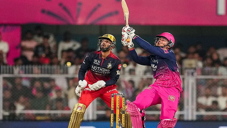 Rajasthan Royals' Vaibhav Sooryavanshi plays a shot during the Indian Premier League (IPL) 2026 T20 cricket match between Rajasthan Royals and Royal Challengers Bengaluru, in Guwahati. - | Photo: PTI/Swapan Mahapatra