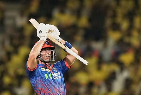 Delhi Capitals' Tristan Stubbs reacts after taking a run during the Indian Premier League cricket match between Chennai Super Kings and Delhi Capitals in Chennai.