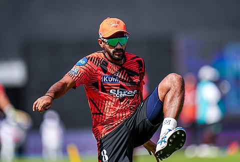 Sunrisers Hyderabad's Eshan Malinga before the Indian Premier League (IPL) 2026 cricket match between Punjab Kings and Sunrisers Hyderabad, at Maharaja Yadavindra Singh Stadium in New Chandigarh.