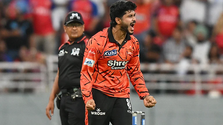 Shivang Kumar celebrates after taking a wicket during PBKS vs LSG IPL 2026 match at the Mullanpur Stadium. - AP Photo