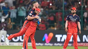 | Photo: AP/Aijaz Rahi : Josh Hazlewood missed out the match against MI today at the Wankhede Stadium.