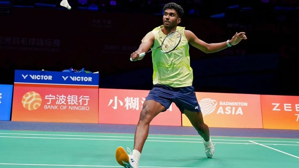 India's Ayush Shetty in action in the Badminton Asia Championships 2026. - | Photo: Instagram/badmintonasia.official