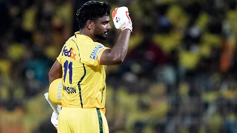 Sanju Samson becomes only the 10th player in IPL history to cross the 5000-run mark. - | Photo: AP/Mahesh Kumar A.