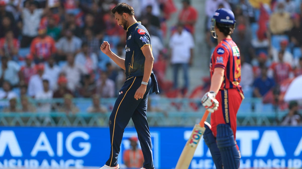 Prasidh Krishna celebrates Ayush Badoni's wicket during LSG vs GT IPL 2026 match at Ekana.  - IPL/X