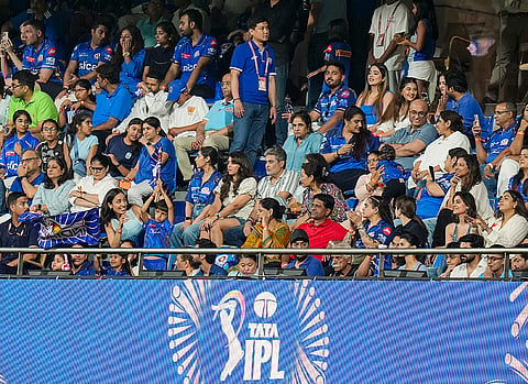 Family members of Mumbai Indians' players and others watch an Indian Premier League (IPL) 2026 T20 cricket match between Mumbai Indians and Royal Challengers Bengaluru, in Mumbai, Maharashtra.