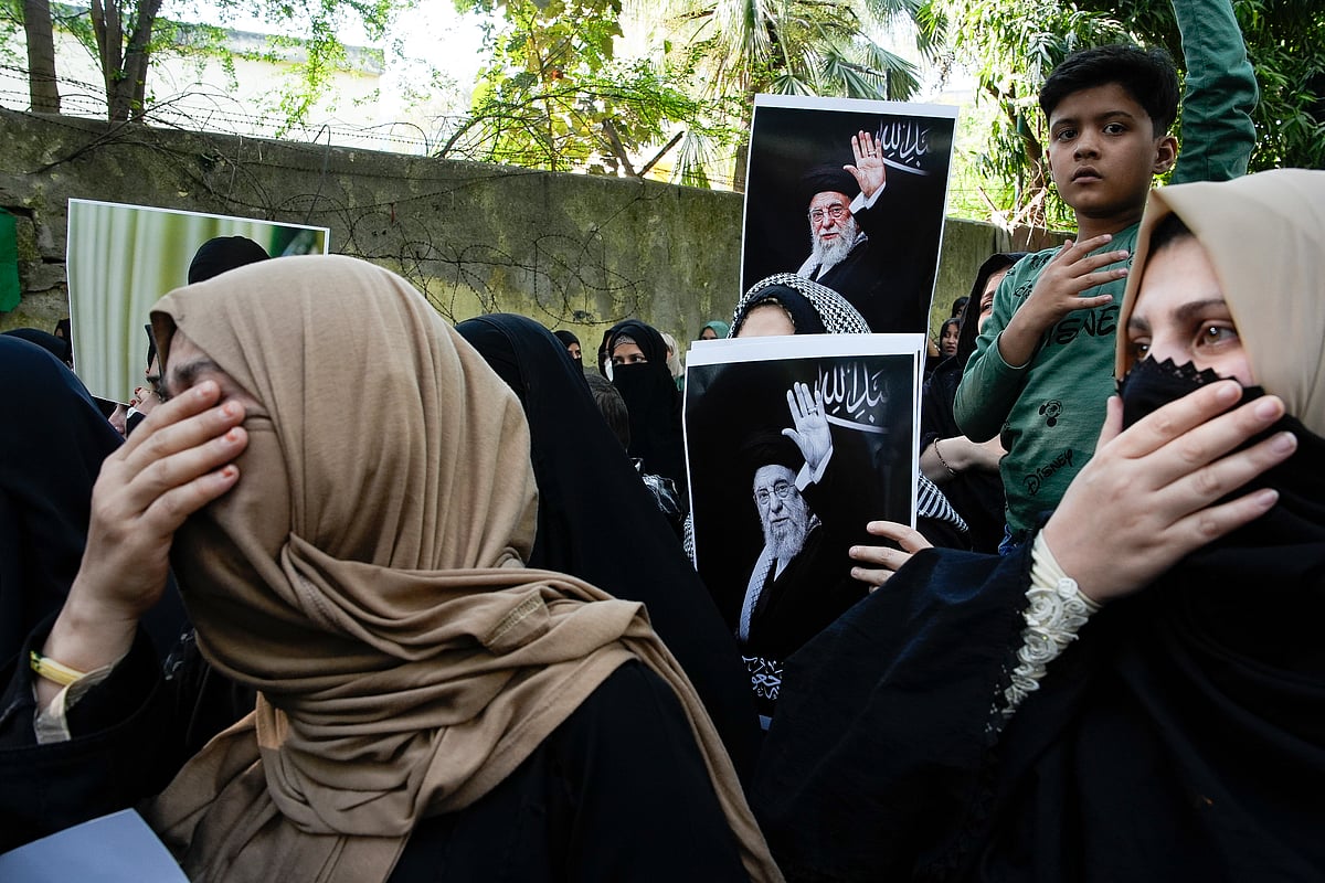 Members of the All India Shia Council hold a protest at Jantar Mantar against the killing of Iran's Supreme Leader Ayatollah Ali Khamenei, who was killed in Israeli and US strikes, at Jantar Mantar on March 1, 2026 in New Delhi  - vikram sharma