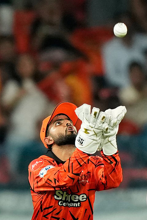 Sunrisers Hyderabad's Salil Arora takes the catch to dismiss Rajasthan Royals' Vaibhav Sooryavanshi during the Indian Premier League cricket match between Sunrisers Hyderabad and Rajasthan Royals in Hyderabad.