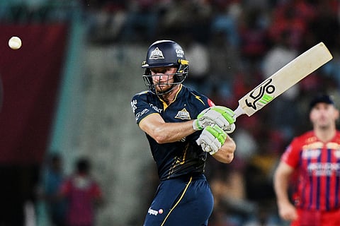 Gujarat Titans' Jos Buttler plays a shot during the Indian Premier League cricket match between Gujarat Titans and Lucknow Super Giants in Lucknow, India.