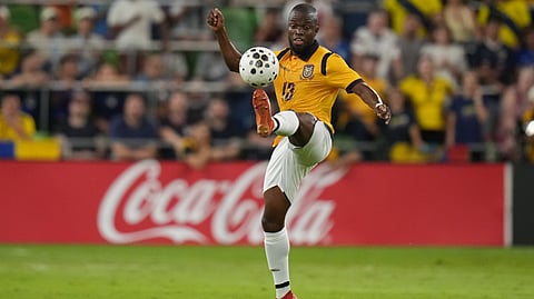 Ecuador forward Enner Valencia (13) during the first half of an international friendly soccer match against the United States in Austin, Texas, Friday, Oct. 10, 2025.