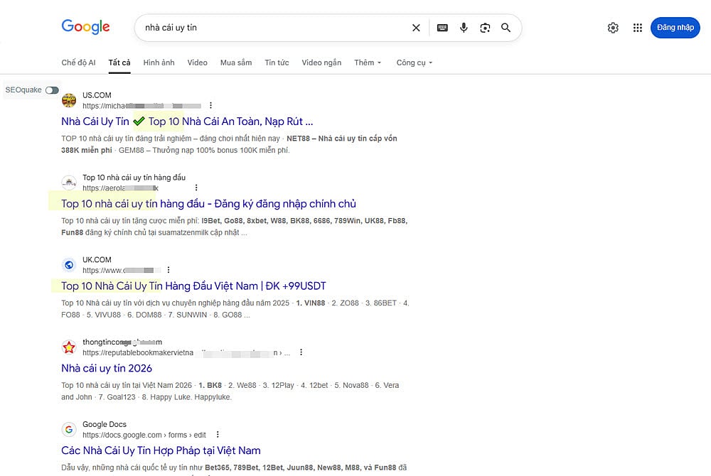 Google search results for reputable betting sites in Vietnamese