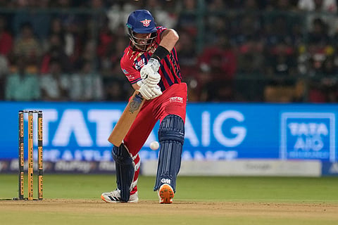 Lucknow Super Giants' Aiden Markram plays a shot during the Indian Premier League cricket match between Royal Challengers Bengaluru and Lucknow Super Giants in Bengaluru, India.