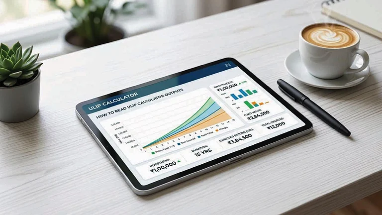 Tablet showing a ULIP calculator on a desk - null