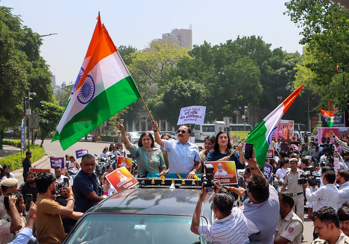 A rally in support of Women's Reservation Bill in Delhi on April 15 - PTI