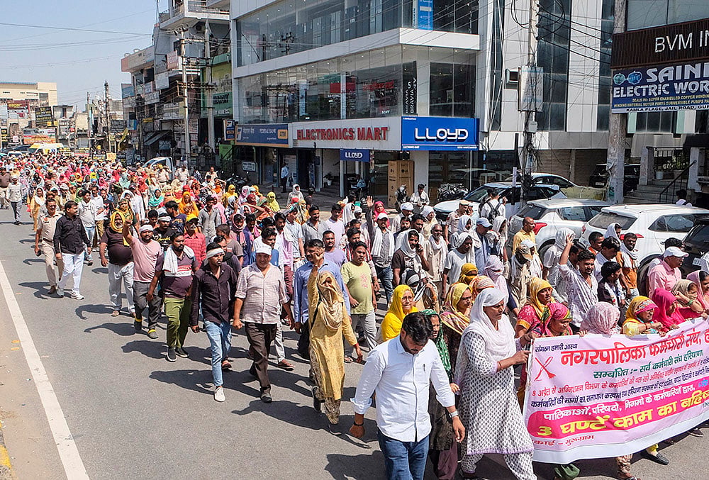 Workers protest in Gurugram