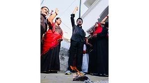 PTI : Tamil Nadu Chief Minister MK Stalin burns a copy of the proposed Delimitation bill during a protest, in Namakkal, Tamil Nadu, April 16, 2026