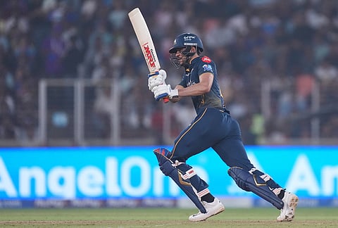 Gujarat Titans' captain Shubman Gill plays a shot during the Indian Premier League cricket match between Gujarat Titans and Kolkata Knight Riders in Ahmedabad.
