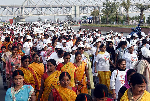 Women participate in the 'Nari Shakti Vandan Run', in Patna, Bihar.