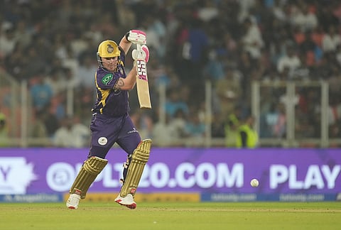 Kolkata Knight Riders Tim Seifert plays a shot during the Indian Premier League cricket match between Gujarat Titans and Kolkata Knight Riders in Ahmedabad.