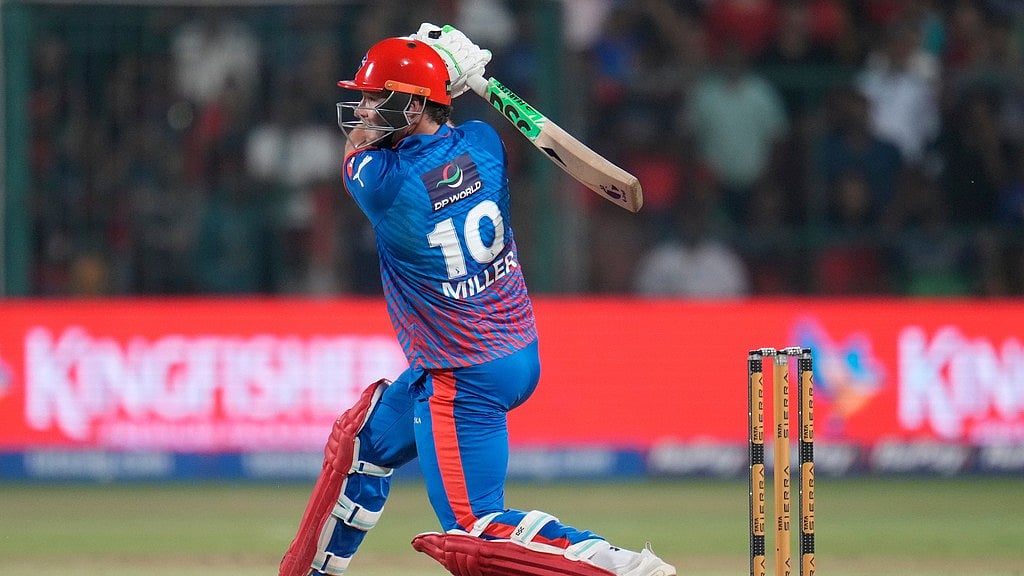 Delhi Capitals' David Miller plays a shot during the Indian Premier League cricket match between Royal Challengers Bengaluru and Delhi Capitals in Bengaluru, India, Saturday, April 18, 2026. - AP Photo/Aijaz Rahi