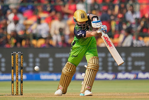 Royal Challengers Bengaluru's Virat Kohli plays a shot during the Indian Premier League cricket match between Royal Challengers Bengaluru and Delhi Capitals in Bengaluru.