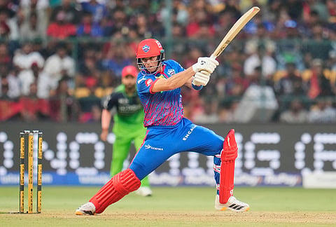 Delhi Capitals' Tristan Stubbs plays a shot during the Indian Premier League cricket match between Royal Challengers Bengaluru and Delhi Capitals in Bengaluru.