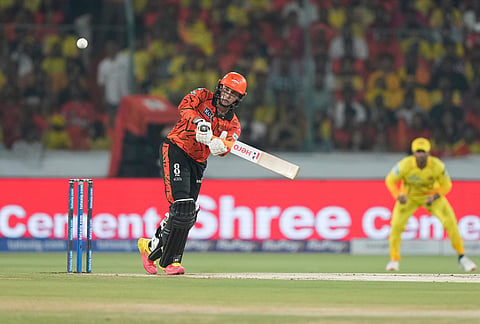 Sunrisers Hyderabad's Abhishek Sharma plays a shot during the Indian Premier League cricket match between Sunrisers Hyderabad and Chennai Super Kings in Hyderabad.