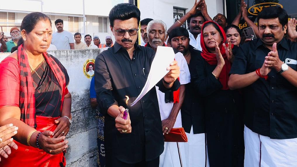 MK Stalin burns delimitation bill copy  - Source: X 